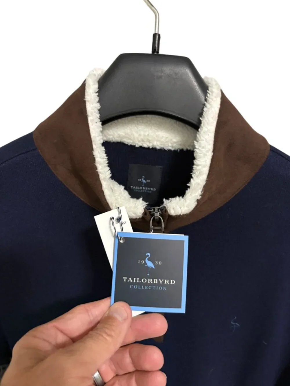 Tailorbyrd Men’s Pullover 1/4 Zip LS Sweater Size Large Stand Up Collar NWT Blue